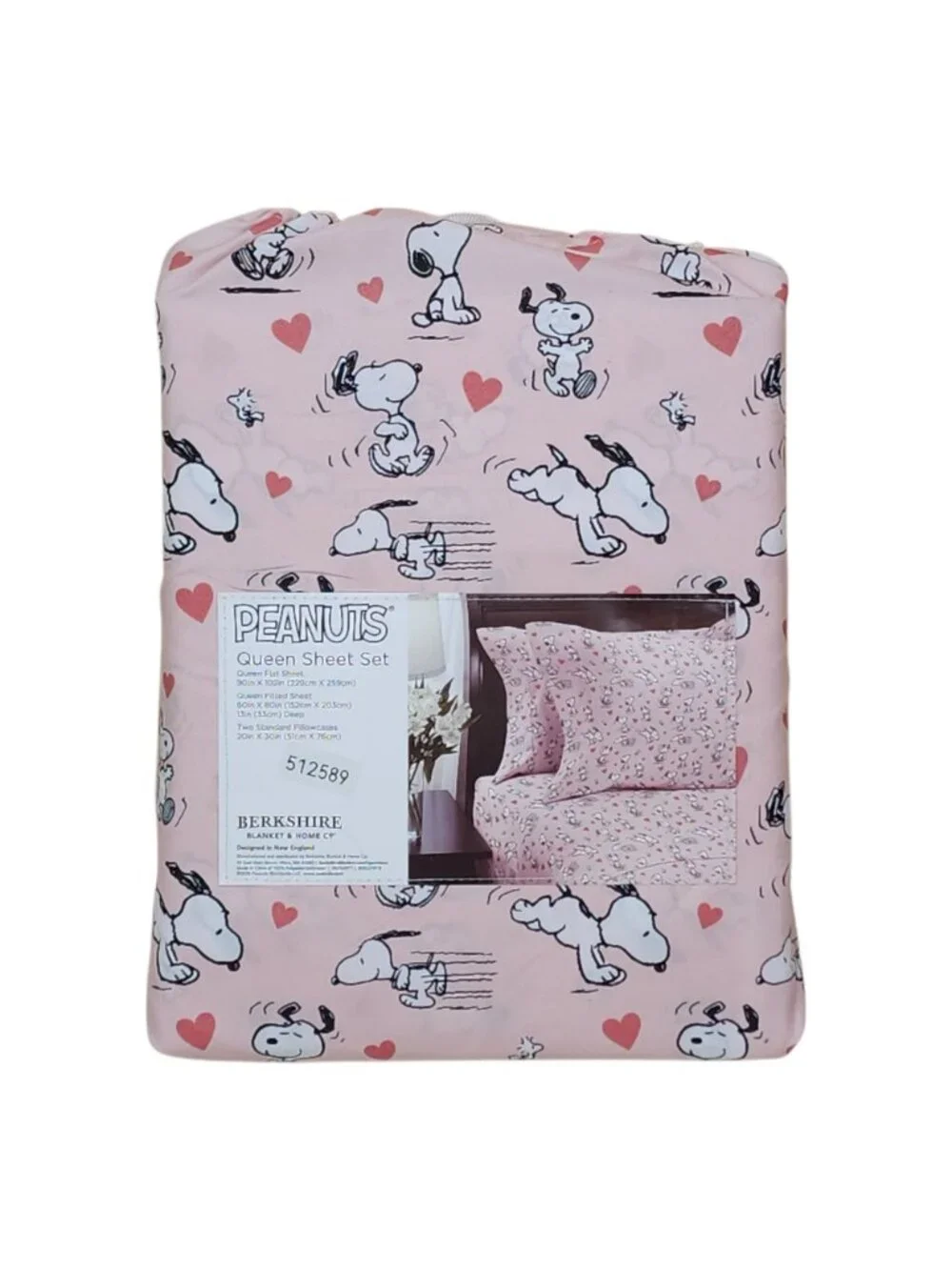 Peanuts Snoopy Queen Sheet Set By Berkshire Pink With Hearts Valentines Day